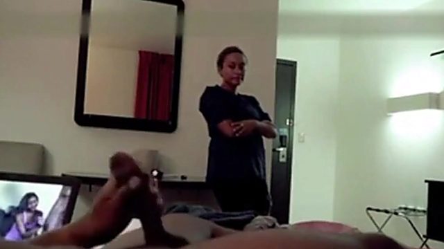 Hotel maid watches me jerking off and cumming