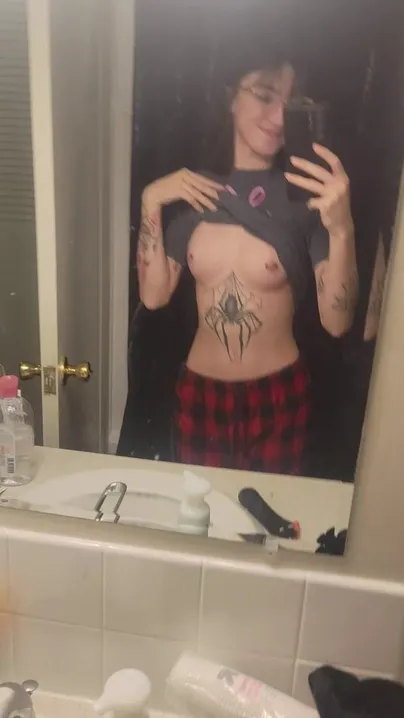 I'll be your goth slut with tiny pierced breasts