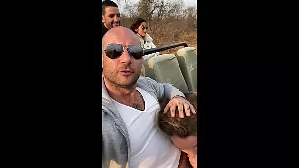 Hottie sucks BF's cock and swallows Cum during Outdoor Safari Ride