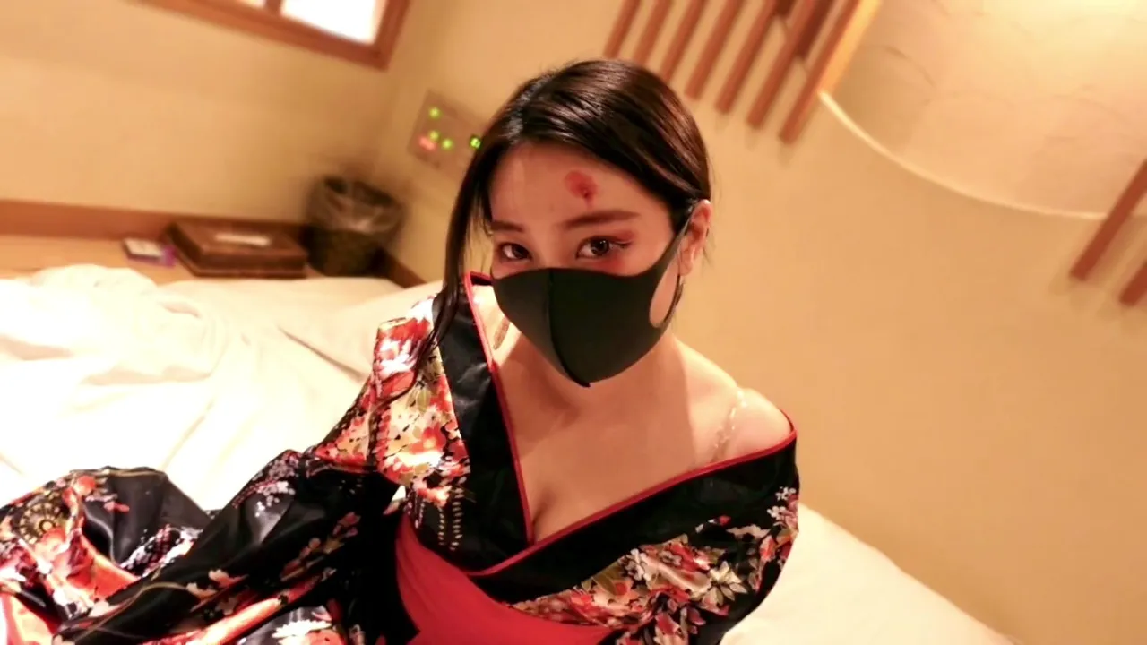 Japanese girl in kimono is your private masseuse on Halloween night image