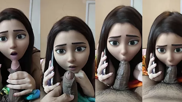 Stepsis with tiktok Disney princess filter on blows dick while talking with her husband