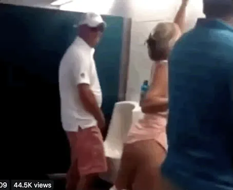 Imagine the outrage if a drunk man did this at a women's bathroom