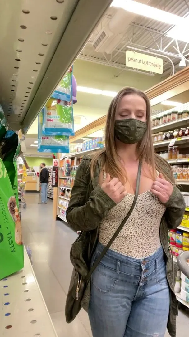 Pretty sure I got caught flashing my tits at this busy grocery store!