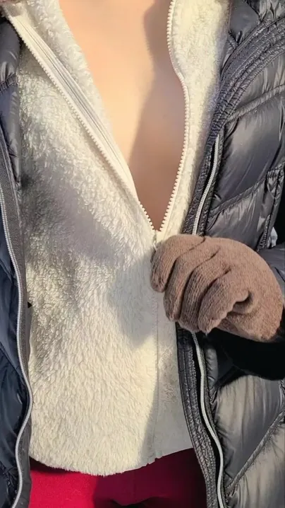 Revealing my cold perky tits on a hike!