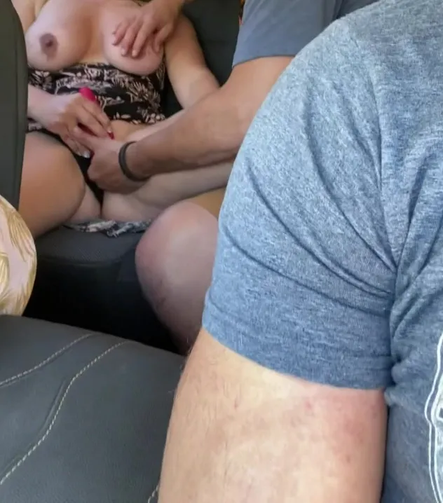Hubby’s friend making cum really hard in the back seat while we wait for a busy ferry!