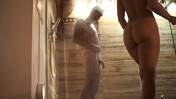 Juicy chick joins in to get nailed in shower