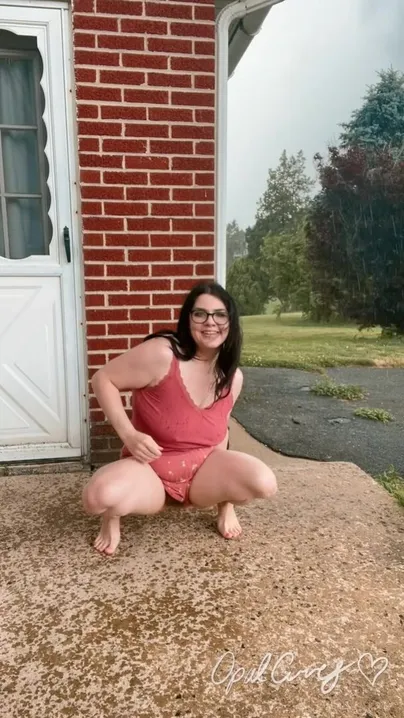Peeing outside during a rain storm