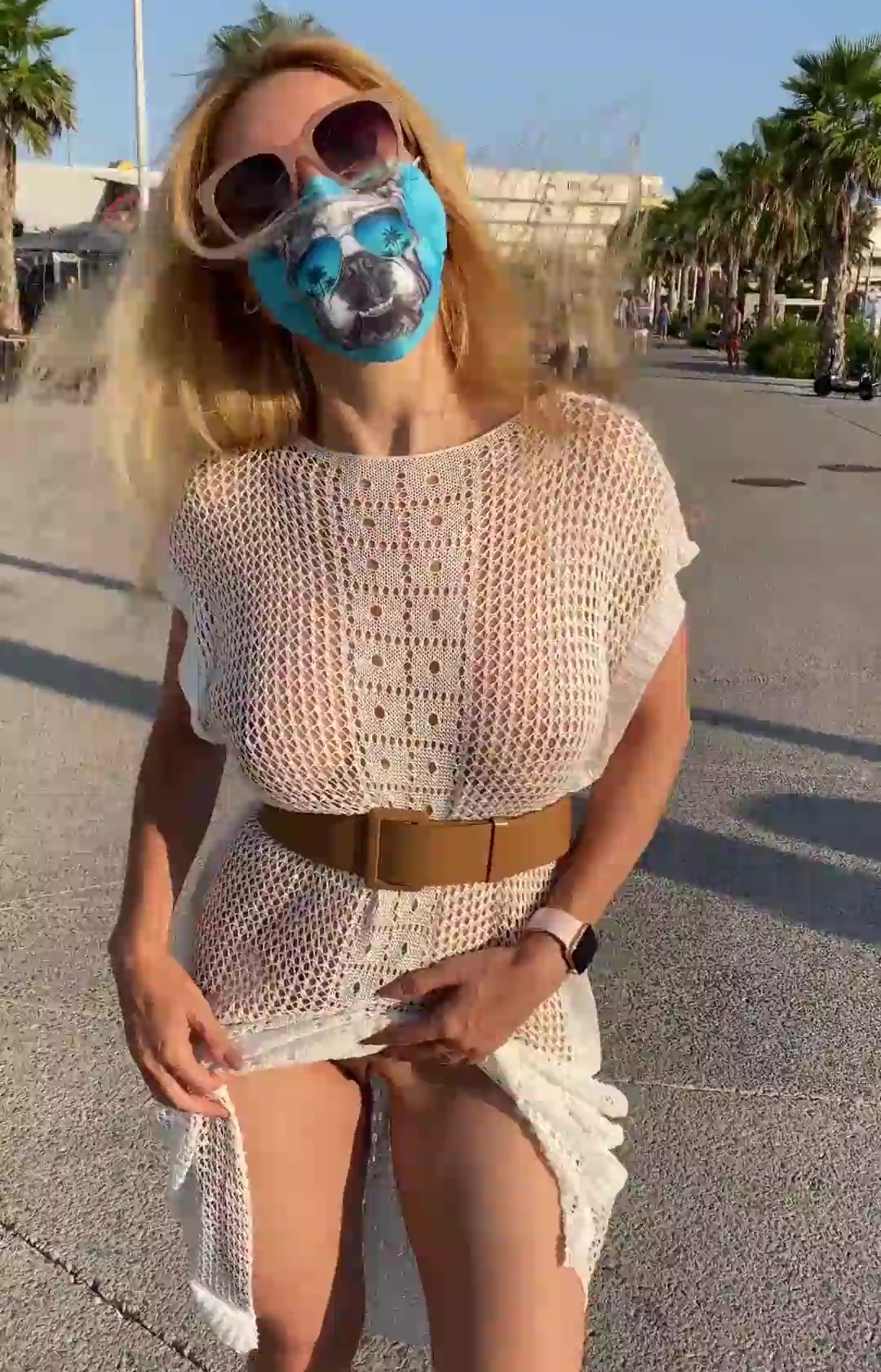 My sexy wife dressed in sexy outfits flashing big tits in public photo