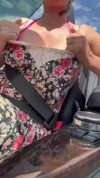 MILF Teacher Flashing Big Tits in convertible