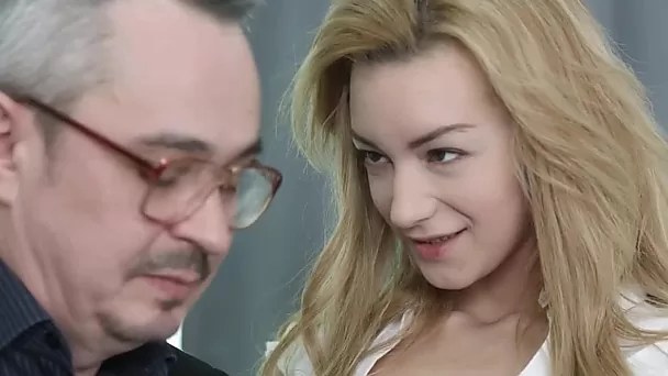 School teacher gets seduced by his sexy blond school student for better marks
