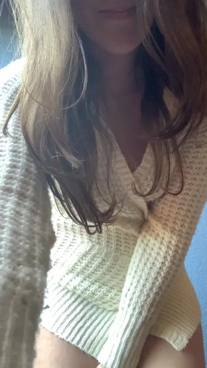 feeling cozy and cute in just a sweater, do you like what’s underneath?