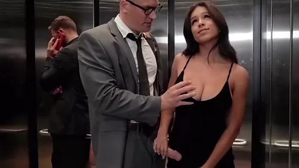 Autumn Falls Cheats in Elevator in Office (Latina, big tits, public)