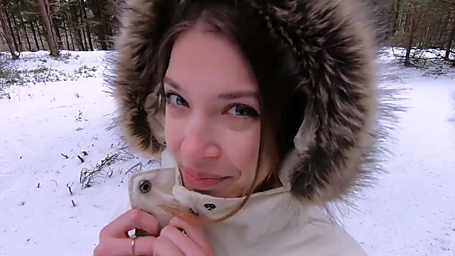 Outdoor Winter Fuck - Snow Blowjob and Icy Facial