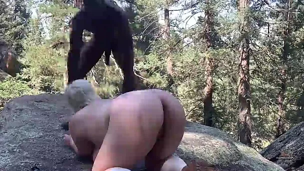 BBW girl was hiking in forest and stumbled upon BBC