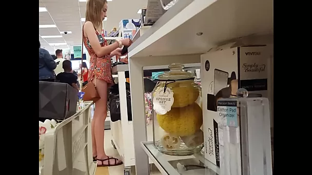 Candid Camera in Mall Skinny Teen in Romper