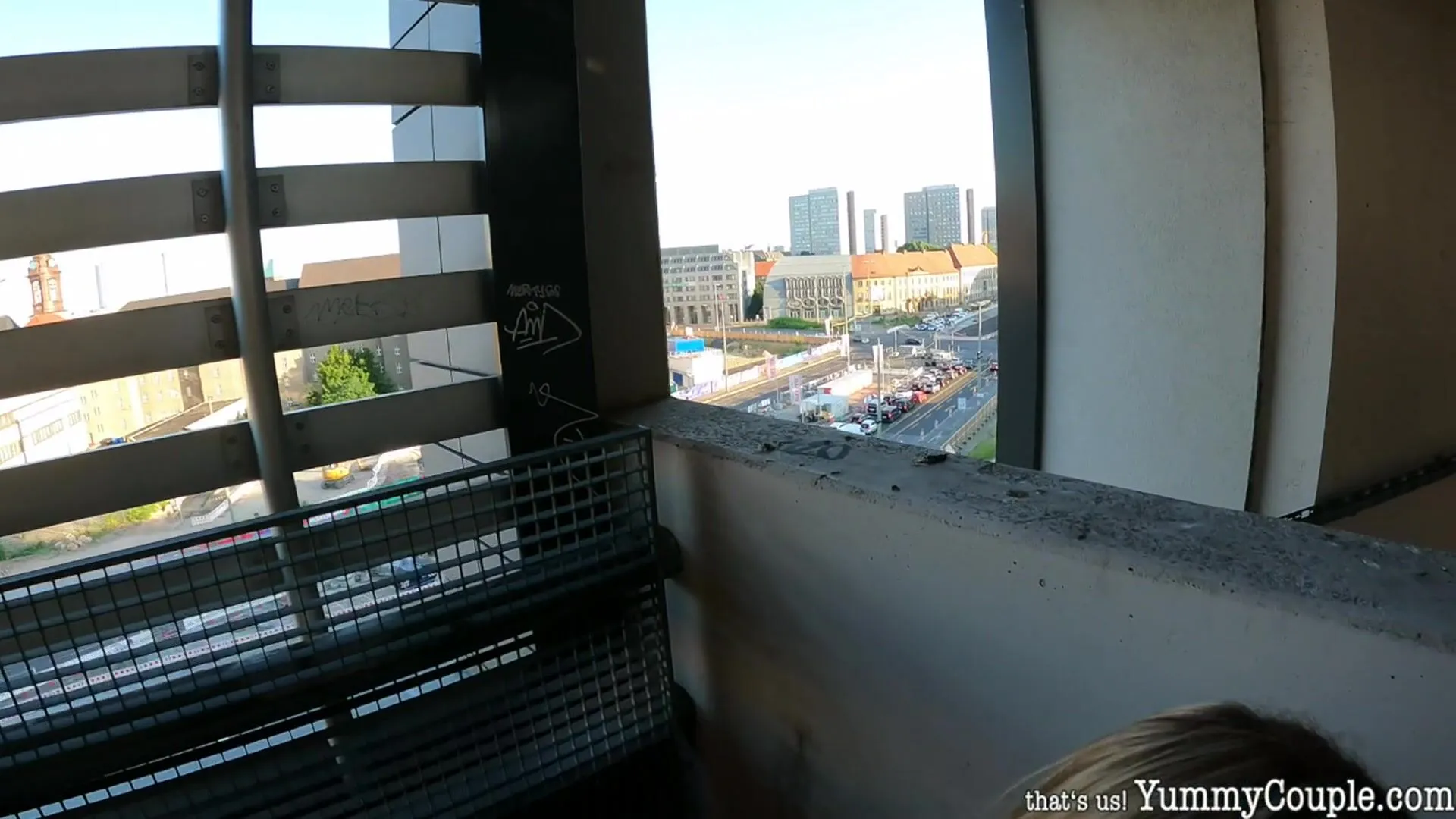 wow. quick cum shower in the parking deck -