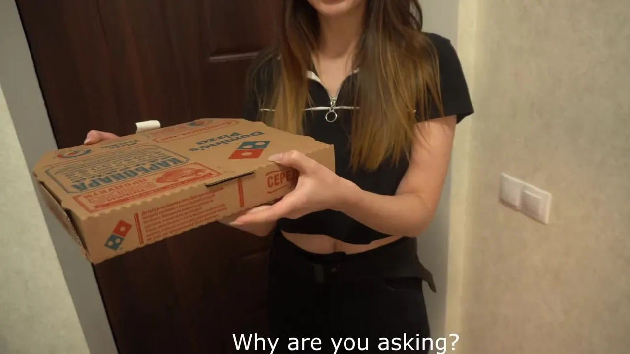 Pizza delivery girl is tipped with a good pussy dick down and cumshot on  petite ass