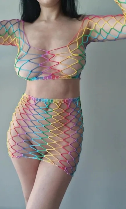 Colorful fishnets outfit for today