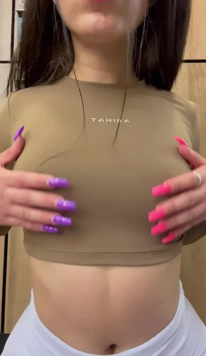 Flashing my perky tits at the gym