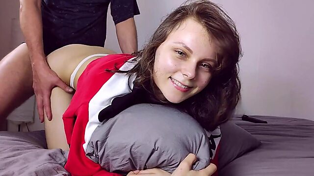 Adorable Russian Teenage Amateur giving blowjob and getting drilled