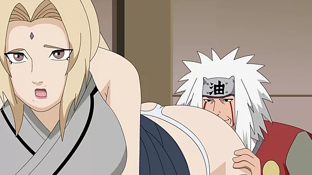 Busty Tsunade from Naruto anime gets a big dick!