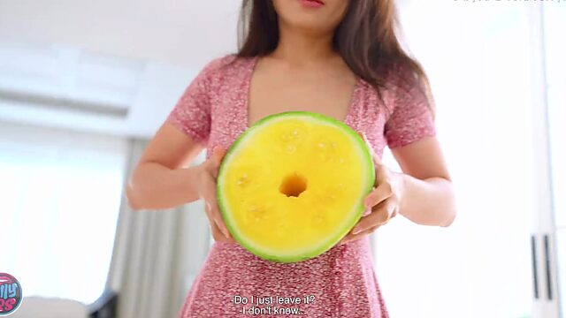 Watermelon Fucker gets a Real Pussy to Stick his Dick In.
