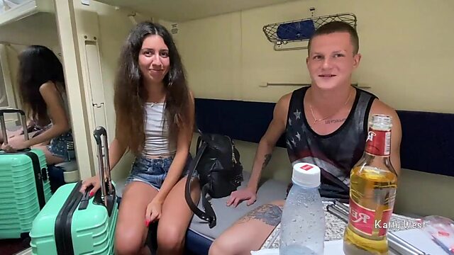 Fucking Good Journey: Threesome Student's Sex in Train Compartment