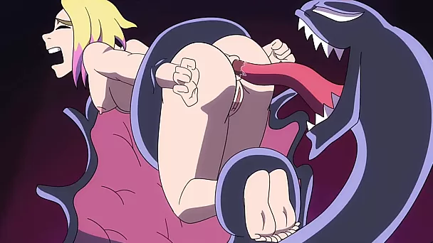 Venom étire les trous d'un adolescent dans une scène de dessin animé hardcore