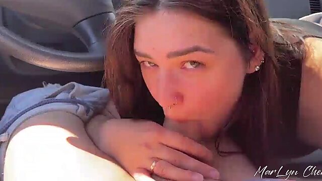 My Hot Brunette GF Revives My Dick With A Deepthroat Blowjob In The Car