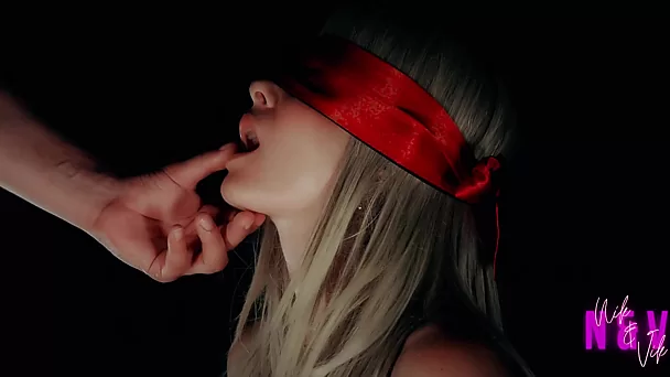 Red Silk Blindfold Erotic Blowjob