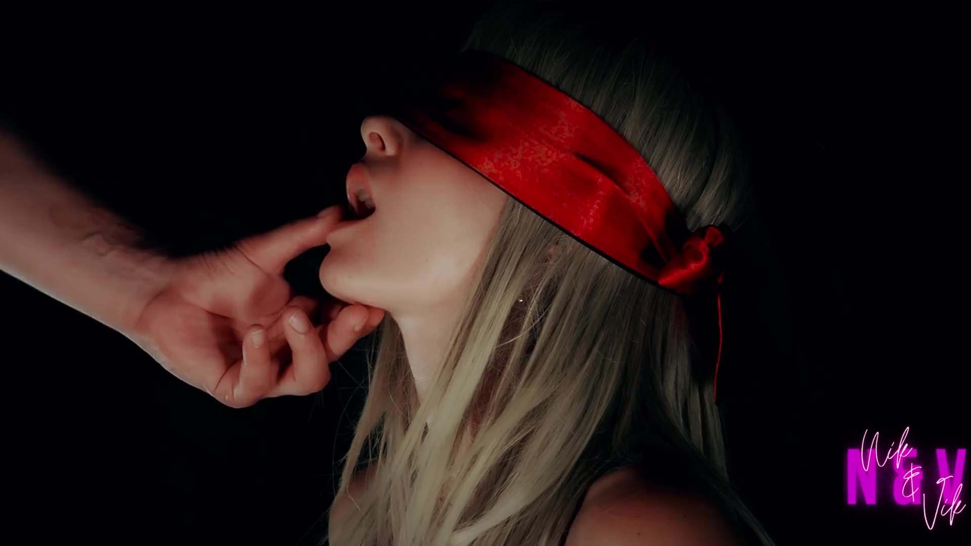 Red Silk Blindfold Erotic Blowjob image