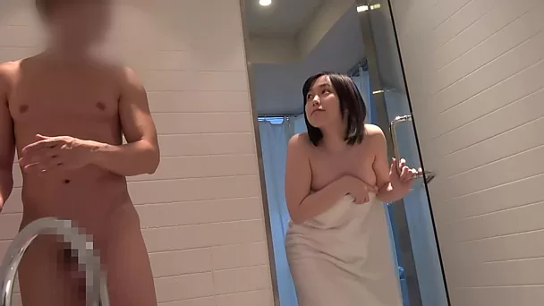 Japanese teen has fun with her boyfriend after shower like a real slut.