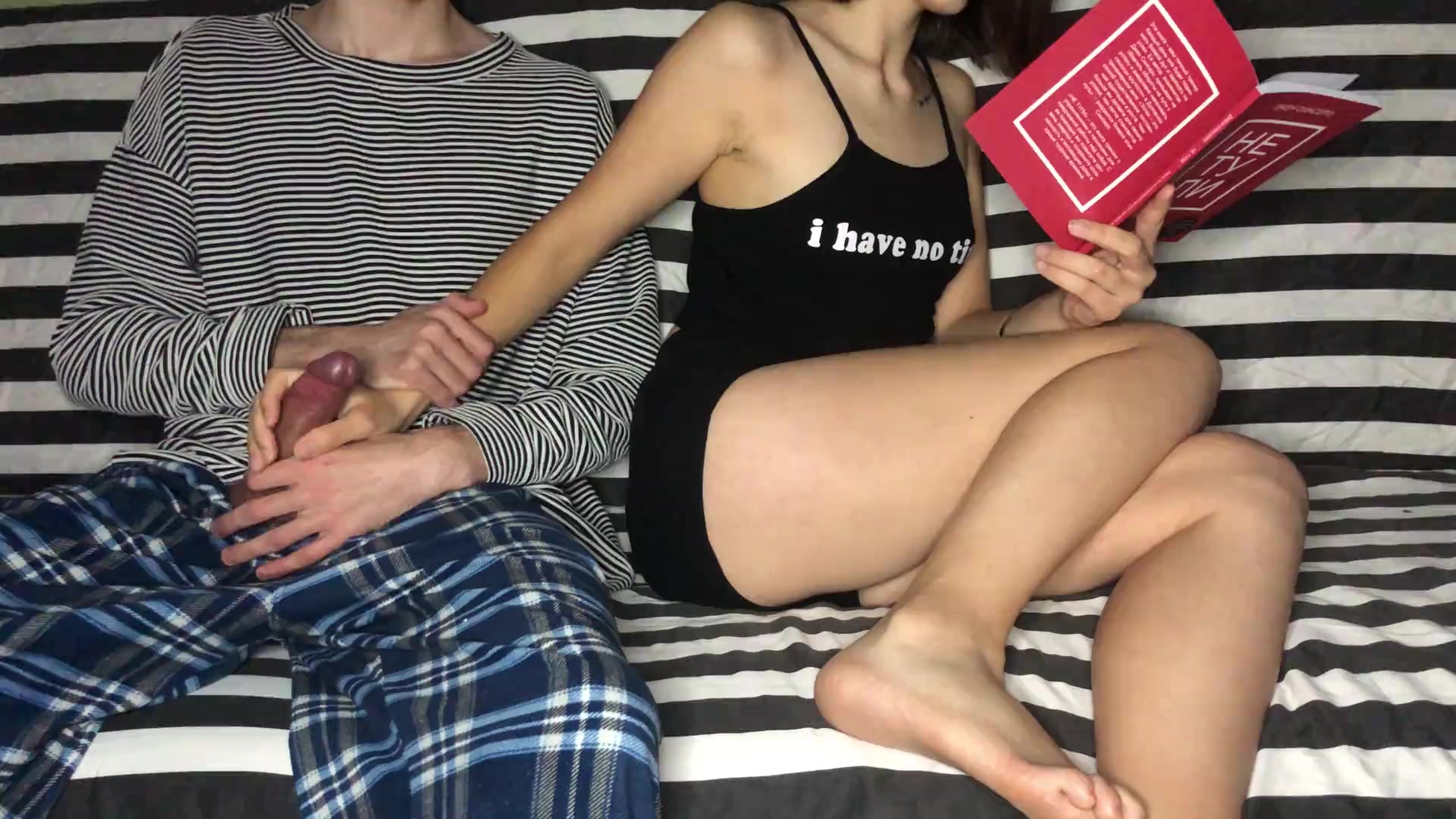 Step-siblings mutually masturbate each other.