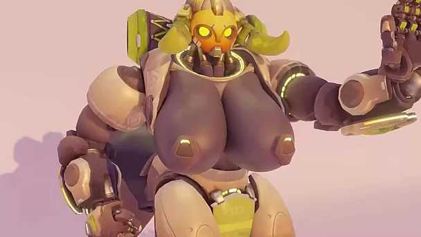 3D-Porno-Parodie-Zusammenstellung von riesiger, vollbusiger Tank Orisa aus der Overwatch, die sexuelle Befriedigung bekommt