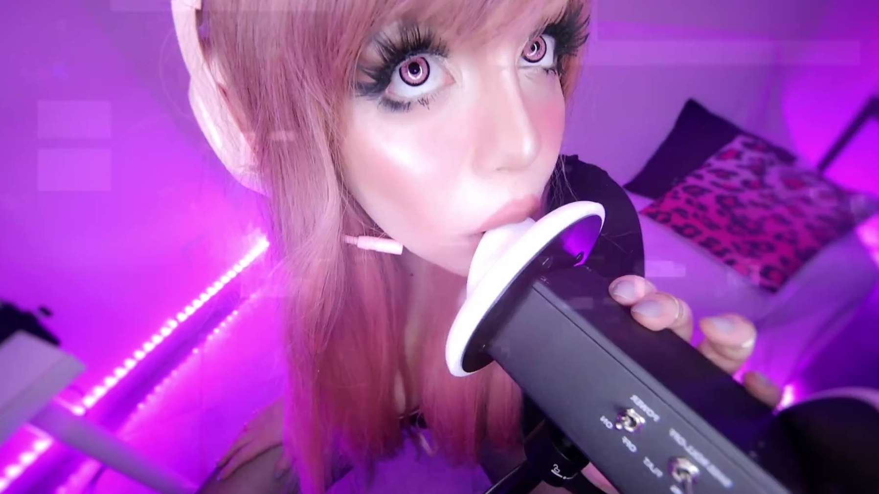 Streamer cosplays catgirl and licks fake pussy in asmr