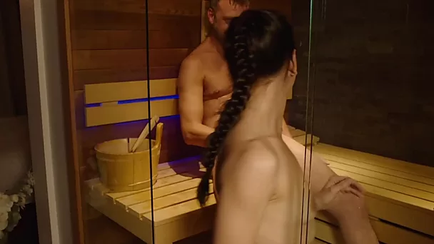 The temperature in sauna rose due to hot anal fucking