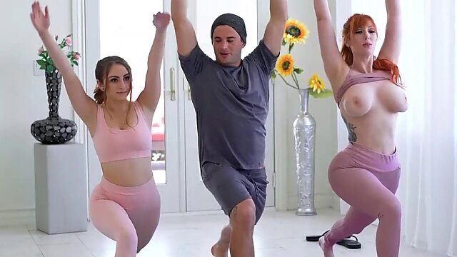 Cock sucking yoga ends for hot threesome with MILF and teen Penelope Kay and Lauren Phillips