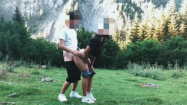 Group mate fucks me in doggy standing position in the mountains