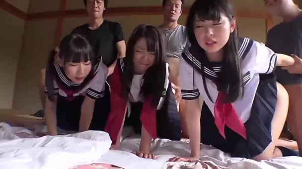 Japanese school girls are fucked and creampied by kinky teachers