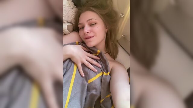 Full natural Russian beautiful girl wakes up and masturbates pussy