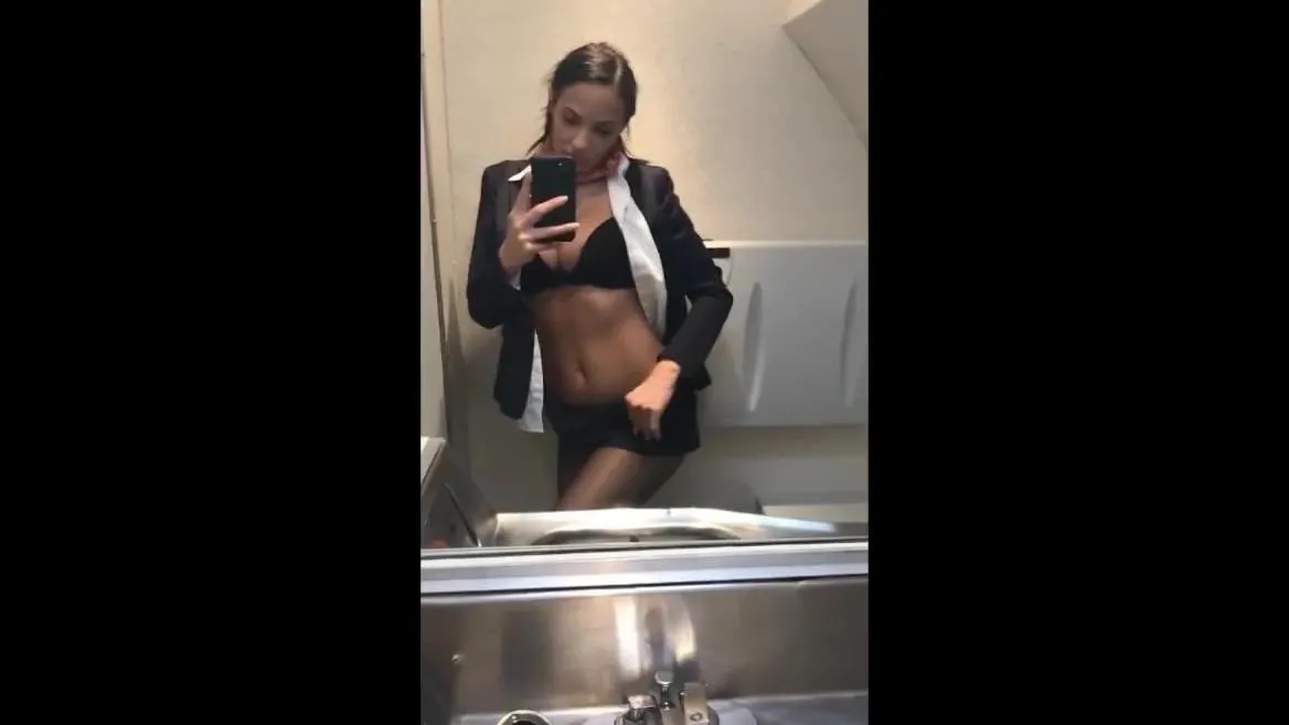 Air Hostess Sex In Tolet - Incredible flight attendant posing nude in plane toilet and rubs her wet  pussy