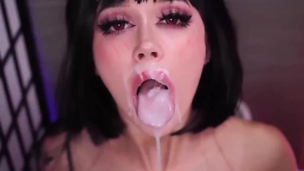 Real hentai girl handles with 2 dicks from glory-holes and swallows sperm