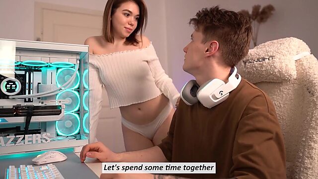 Girlfriend seduces her gamer boyfriend with a blowjob and anal plug surprise