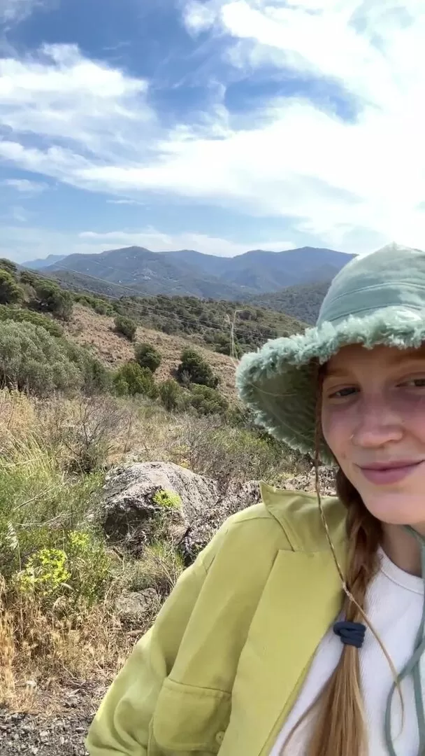 Cute redhead and cute boobs in nature