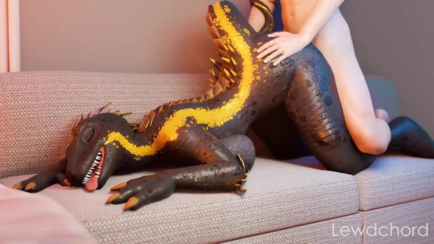 3d Reptile - Hot 3D Furry Porn: Sexy Busty Lizard-girl Gets Doggy-fucked By a Man On the  Sofa