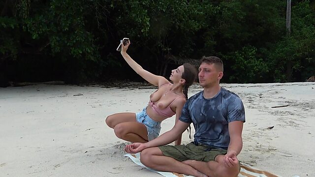 Girl doesnt care that this guy is meditating, she just wants his dick