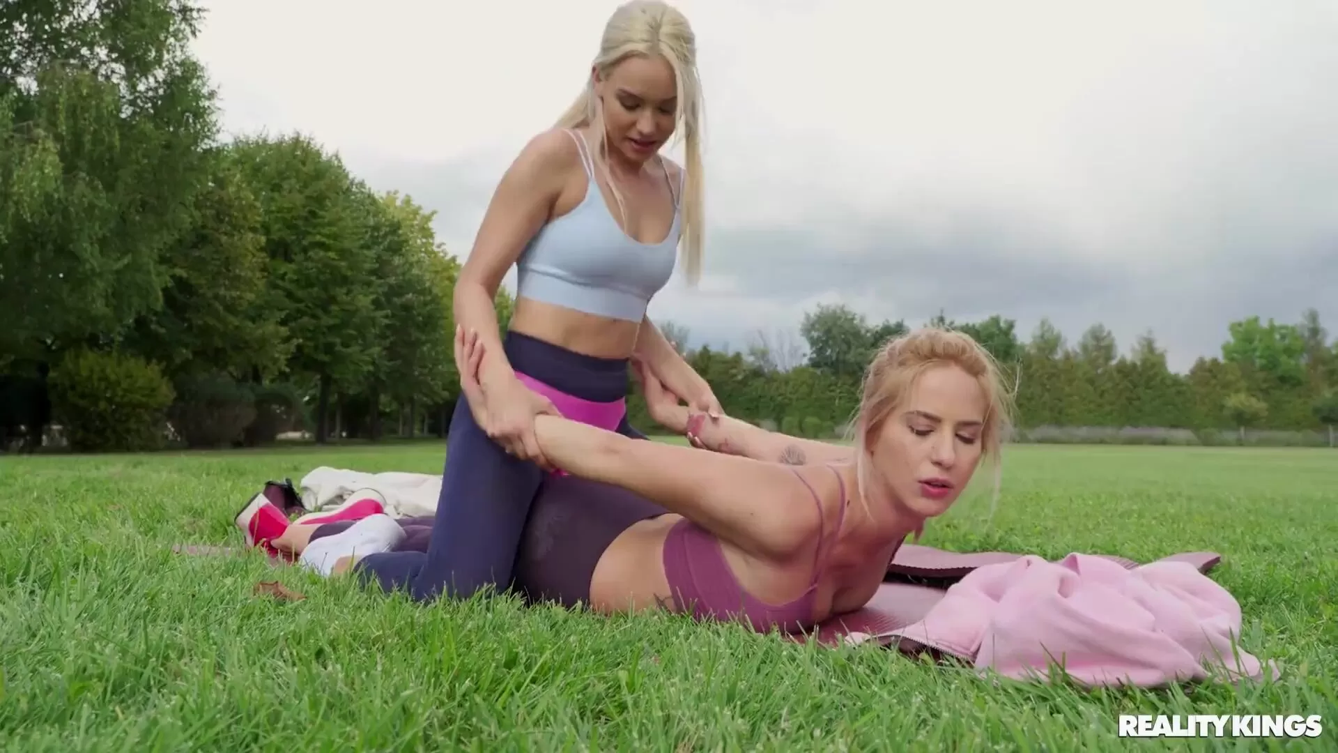 Reality Kings Yoga Lesbian - Blonde will need new yoga pants after that hot lesbian strapon session