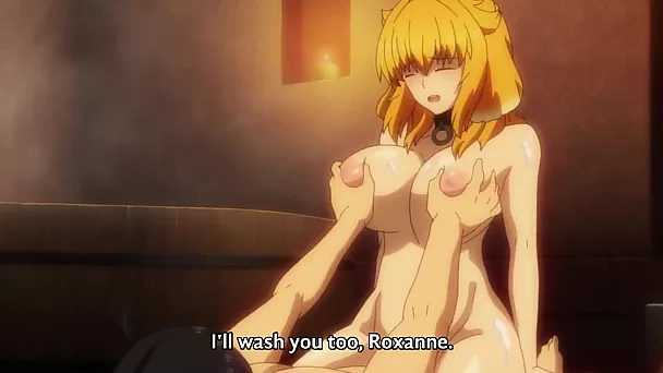 Das Anime-Babe Roxanne und ihre hüpfenden Brüste, wenn sie auf einem Schwanz reitet