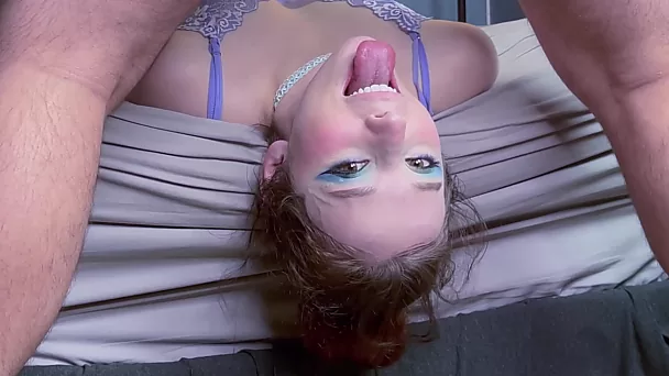 Balls deep rough blowjob upside down with a Russian Redhead