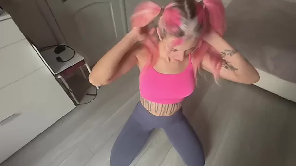 Fit Russian Minx with Pink Hair Sucks Off Her Big Cock BF